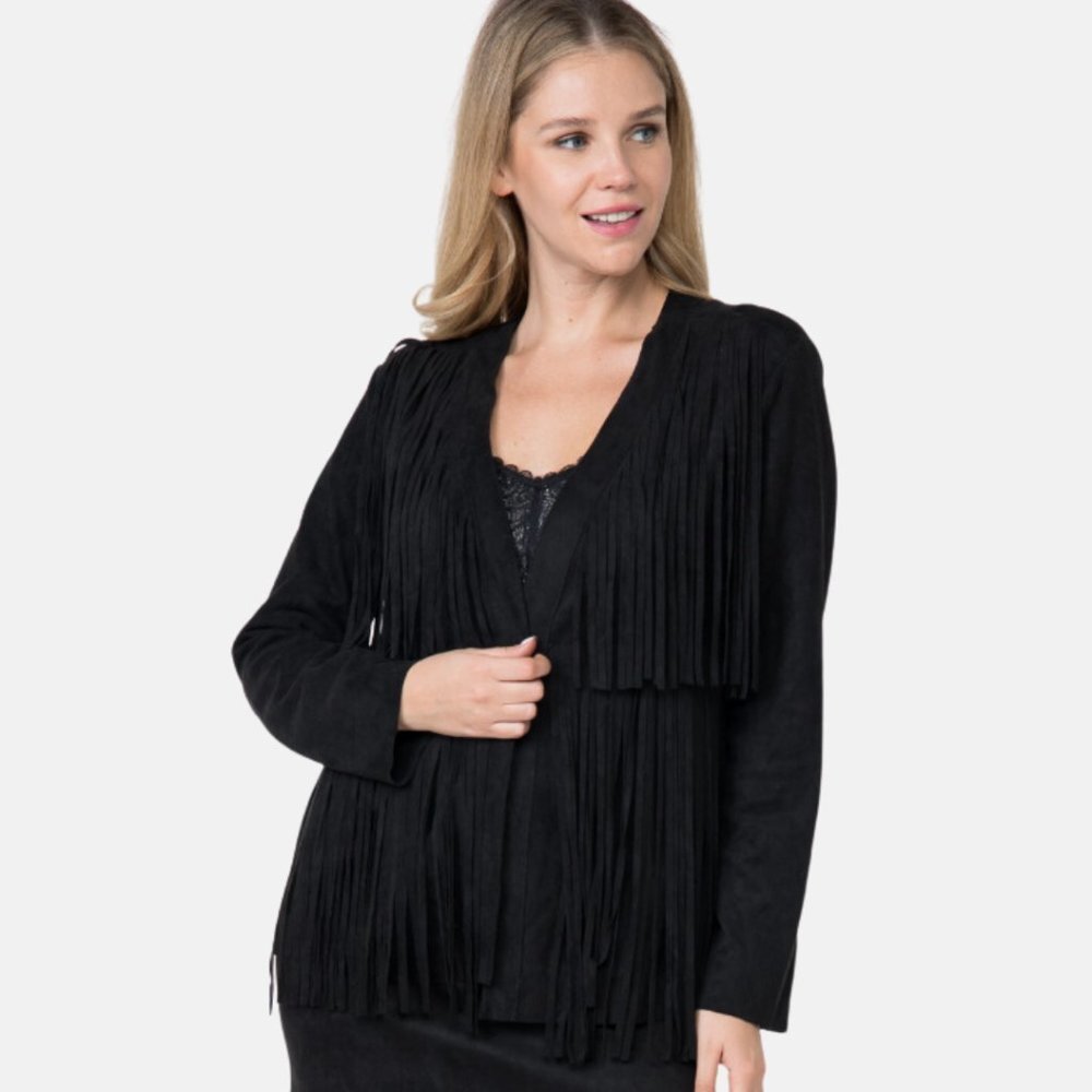 VOCAL APPAREL Ultrasuede Suede Black Western Fringe Jacket Size S-XL NWT